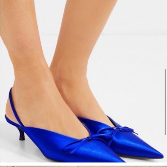 Balenciaga Blue Satin Pointed Toe Knife Slingback like new - Picture 6 of 11